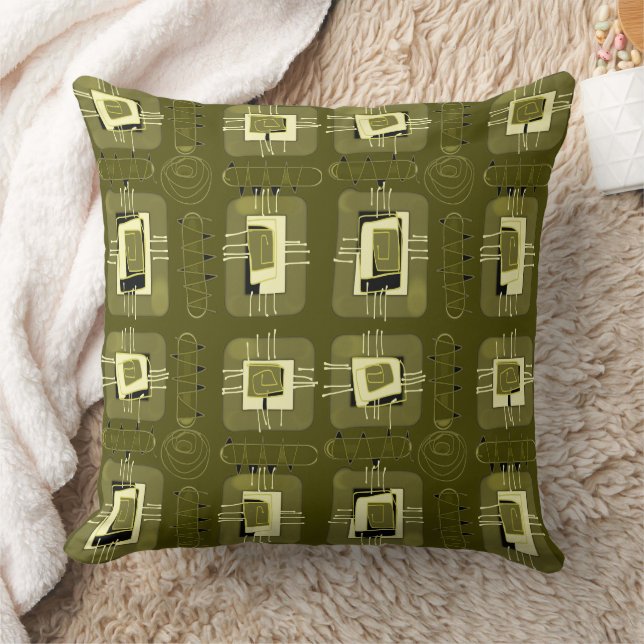 Abstract Ethnic Matrix - Olive Green Cushion (Blanket)