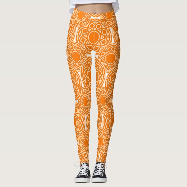 Abstract ethnic orange geometric pattern. leggings (Front)