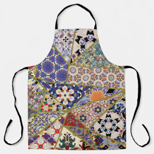 Abstract ethnic spanish tile patchwork hand drawn, apron