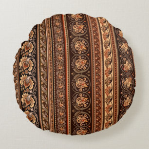 Abstract ethnic stripy ornamental vintage backgrou round cushion