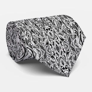 Abstract Ethnic Tribal Black and White Pattern Tie