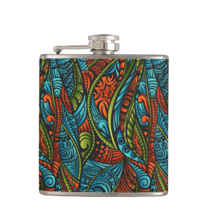 Abstract ethnic wallpaper hip flask