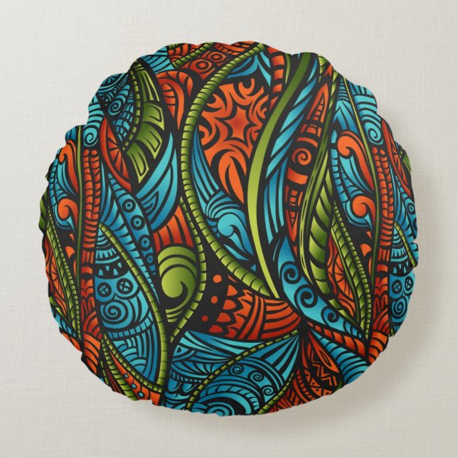 Abstract ethnic wallpaper round cushion (Front)