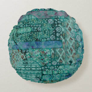 Abstract Ethno Pattern - Folklore Art 1+2 Round Cushion