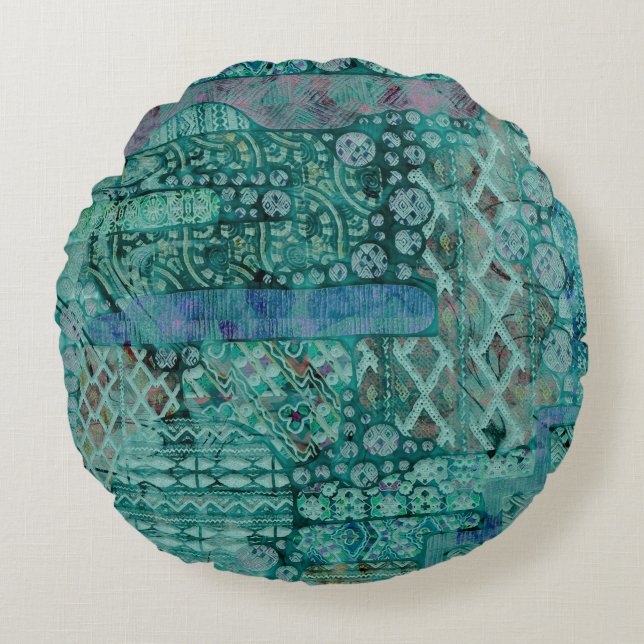 Abstract Ethno Pattern - Folklore Art 1+2 Round Cushion (Front)