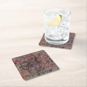 Abstract Ethno Pattern - Folklore Art 1 Square Paper Coaster