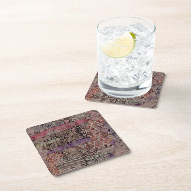 Abstract Ethno Pattern - Folklore Art 1 Square Paper Coaster (Insitu)
