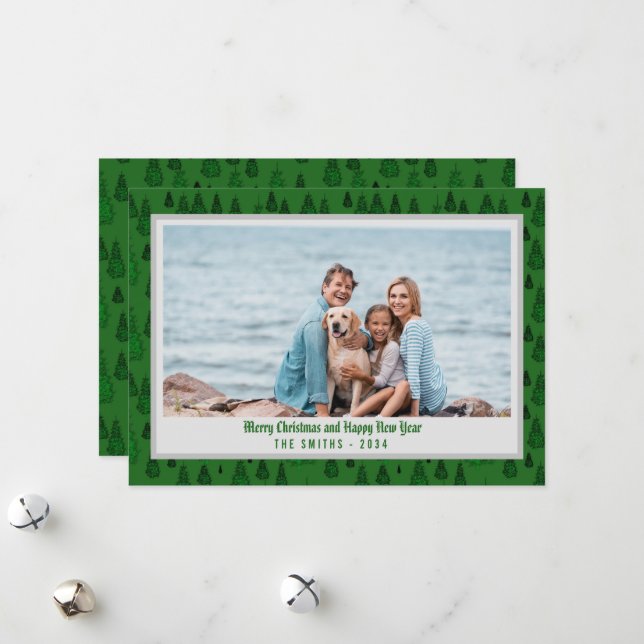 Abstract Evergreen Trees Family Photo Christmas  Holiday Card (Front/Back In Situ)