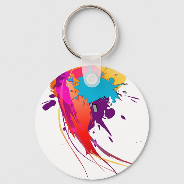 Abstract Exotic Butterfly Paint Splatters Key Ring (Front)