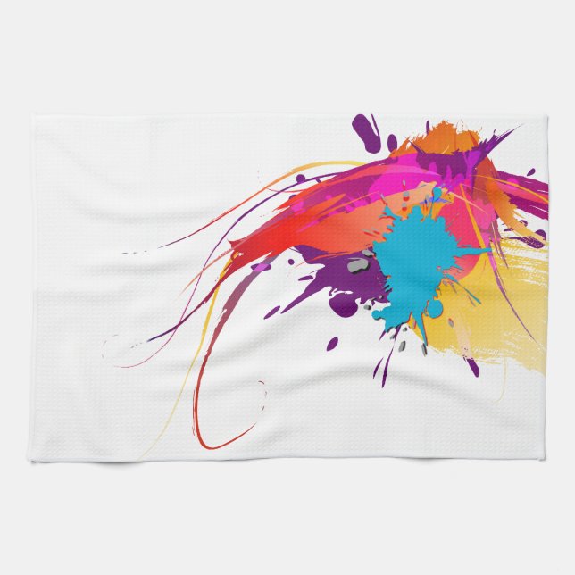 Abstract Exotic Butterfly Paint Splatters Tea Towel (Horizontal)