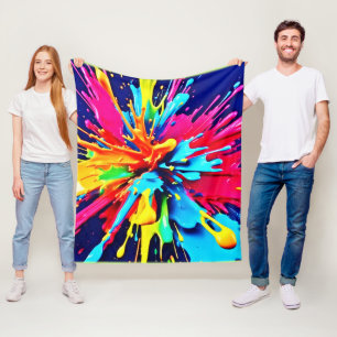 Abstract Explosion of Colour and Paint Fleece Blanket