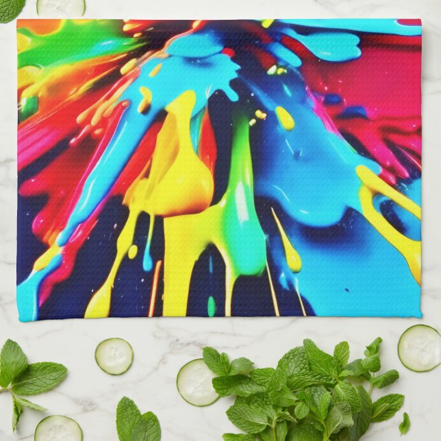 Abstract Explosion of Colour and Paint Tea Towel (Folded)