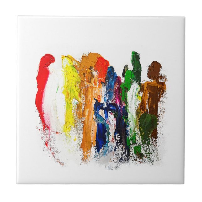 Abstract Expression of Human Figures in Motion Ceramic Tile (Front)