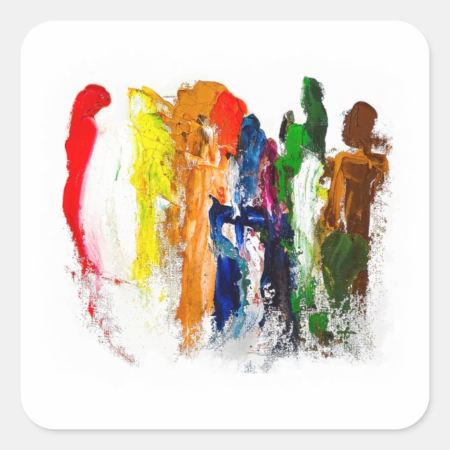 Abstract Expression of Human Figures in Motion Square Sticker (Front)