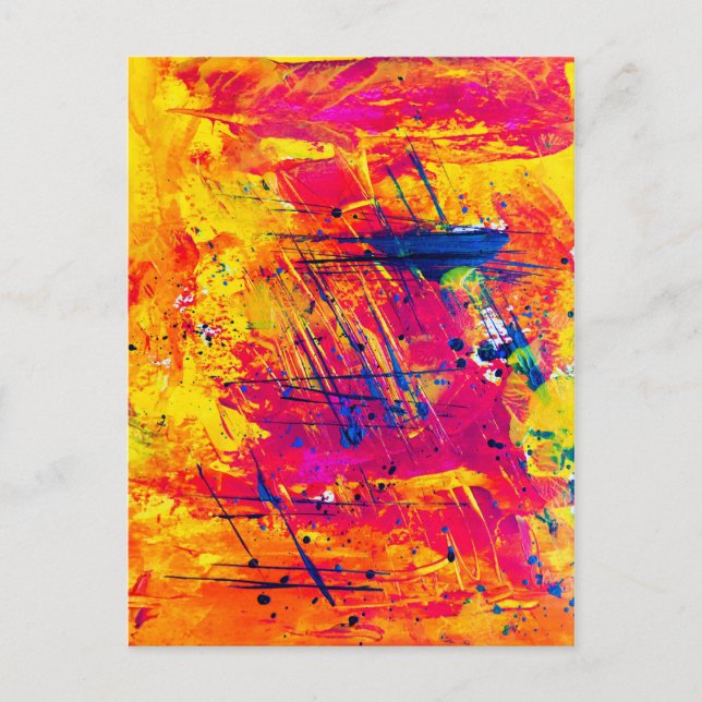 Abstract Expressionism Art Orange Yellow Red Blue Postcard (Front)