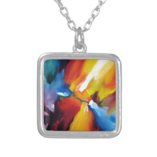 Abstract Expressionism Painting Silver Plated Necklace