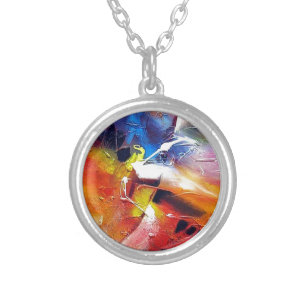 Abstract Expressionism Painting Silver Plated Necklace