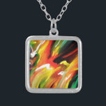 Abstract Expressionism Painting Silver Plated Necklace<br><div class="desc">Yellow Green Red Blue Abstract Expressionism Painting</div>