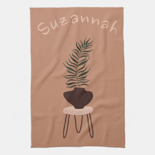 Abstract Expressionism Terracotta Palm Leaf & Vase Tea Towel