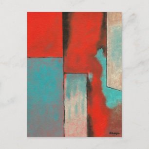 Abstract Expressionist Art Painting Red Turquoise Postcard