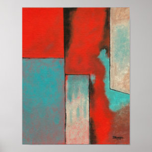 Abstract Expressionist Art Painting Red Turquoise Poster
