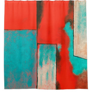 Abstract Expressionist Art Painting Red Turquoise Shower Curtain