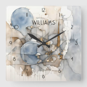 Abstract Expressionist Beige Grey Personalised Square Wall Clock
