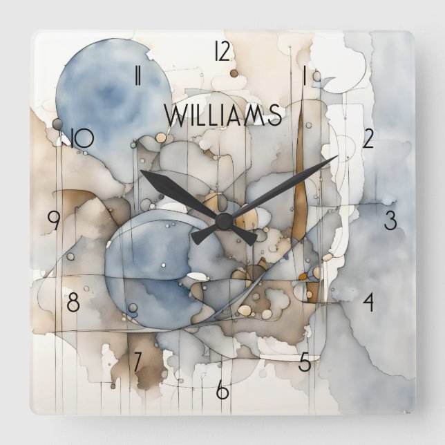 Abstract Expressionist Beige Grey Personalised Square Wall Clock (Front)
