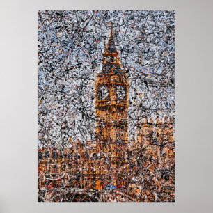 Abstract Expressionist Big Ben London Drip Art Poster