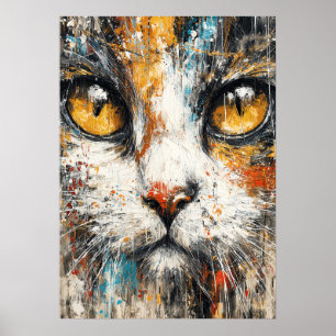 Abstract Expressionist Cat Portrait Modern Animal  Poster