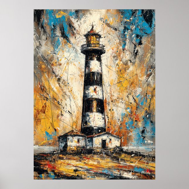 Abstract Expressionist Lighthouse Painting Coastal Poster (Front)