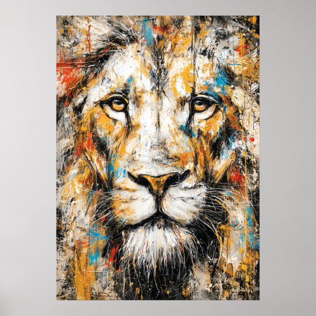 Abstract Expressionist Lion Portrait Modern Wild Poster (Front)