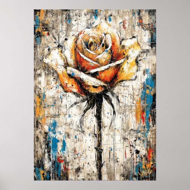 Abstract Expressionist Rose Painting Modern Floral Poster (Front)