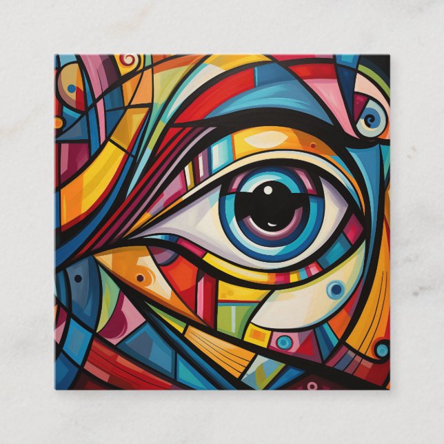 Abstract Eye Colorful Art Deco Square Business Card (Front)