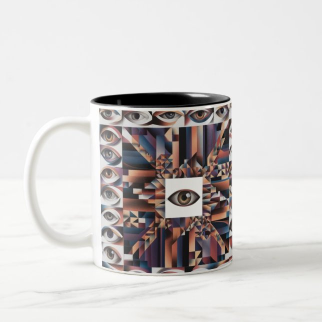 Abstract Eye Geometric Vision – Surreal Modern  Two-Tone Coffee Mug (Left)