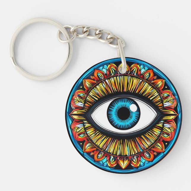 Abstract Eye Symbol with Vibrant Colours Key Ring (Front)