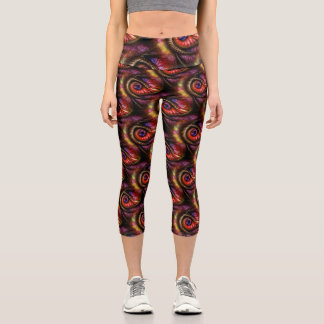 Abstract eyes in reds and purples capri leggings