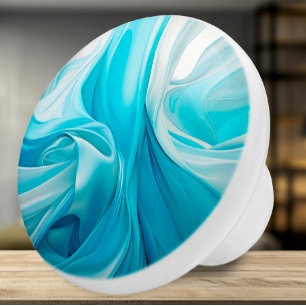 Abstract Fabric-Inspired Blue Ceramic Knob