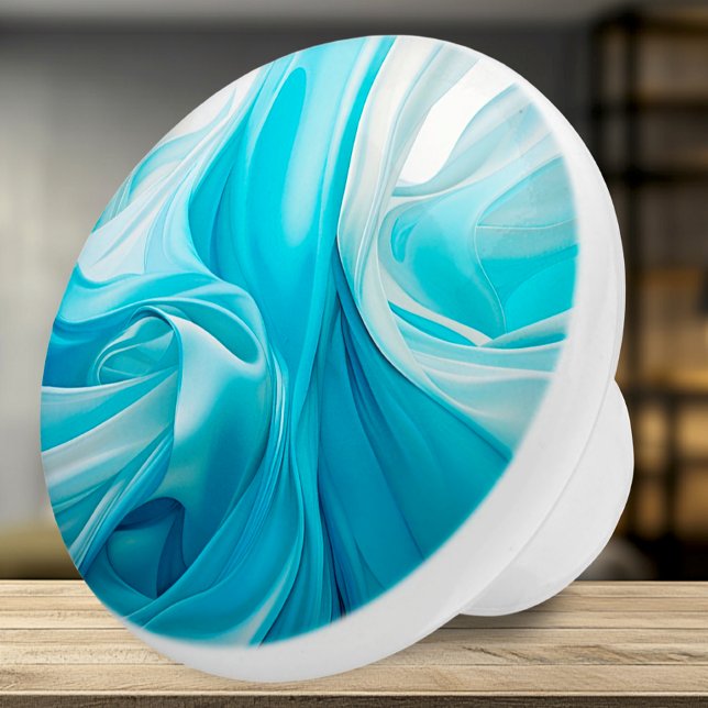 Abstract Fabric-Inspired Blue Ceramic Knob (Ceramic Knob - Artistic Blue Flowing Silky Fabric - Decor Accent for Any Room)