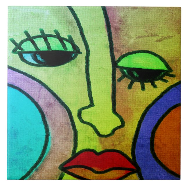 Abstract Face 1 Digital Painting Ceramic Tile (Front)