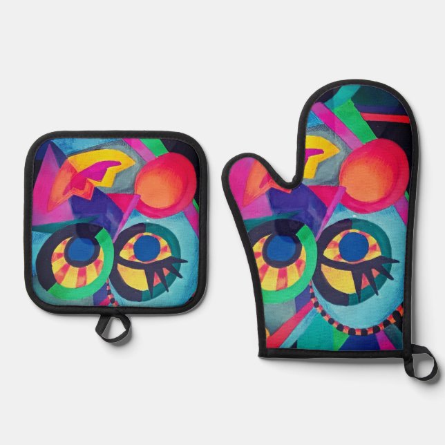 Abstract Face #2 Oven Mitt & Pot Holder Set (Front)
