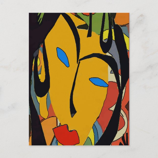 Abstract Face and Flowers Postcard (Front)