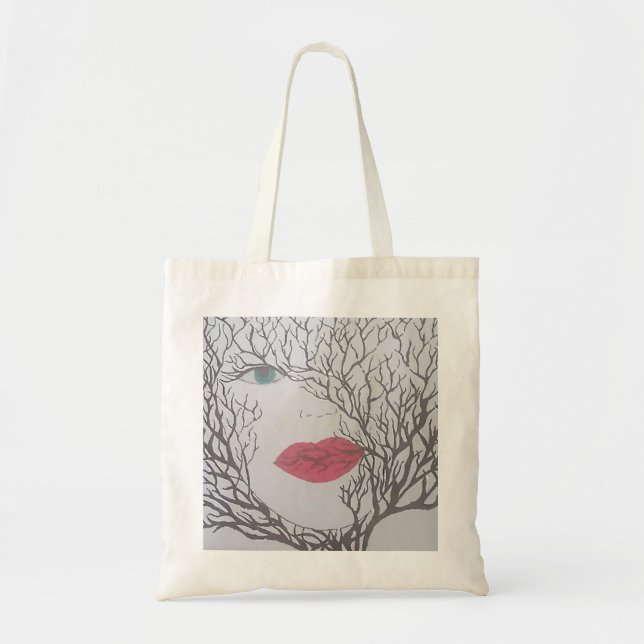 Abstract face and tree original water colour tote bag (Front)