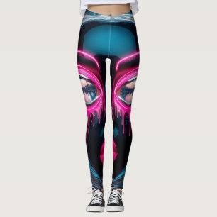 Abstract Face Big Eyes Red Lips Neon Legging
