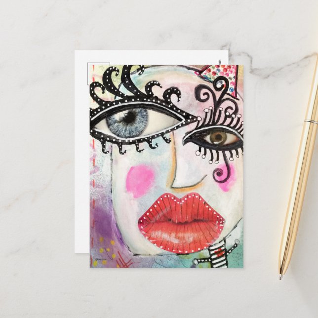 Abstract Face Colourful Cool Graffiti Whimsical Ar Postcard (Front/Back In Situ)