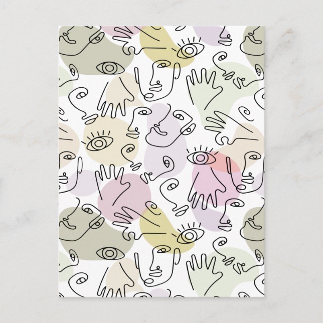 Abstract Face Finger Doodle Line Art Postcard (Front)