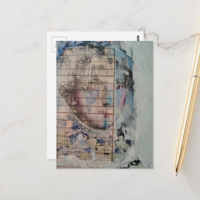 Abstract Face Grunge Collage Postcard (Front/Back In Situ)