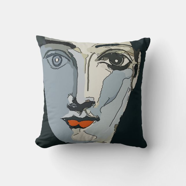 Abstract Face In Blue Cushion (Front)