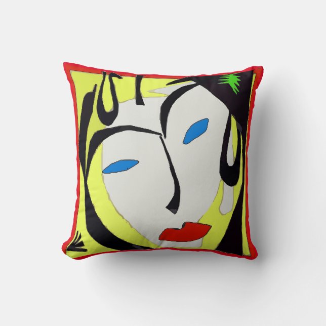 Abstract Face In Yellow Cushion (Front)
