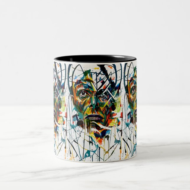 Abstract face of an alien Two-Tone coffee mug (Center)